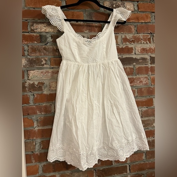 Lulus Kindest Cutie White Eyelet Embroidered Ruffle Strap Mini Dress Size XS - Picture 6 of 11